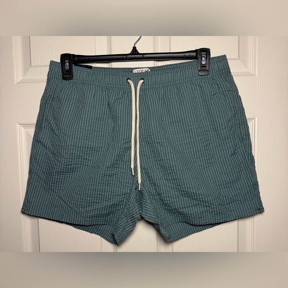 J. Crew Teal Striped Men's 5” Swim Trunks